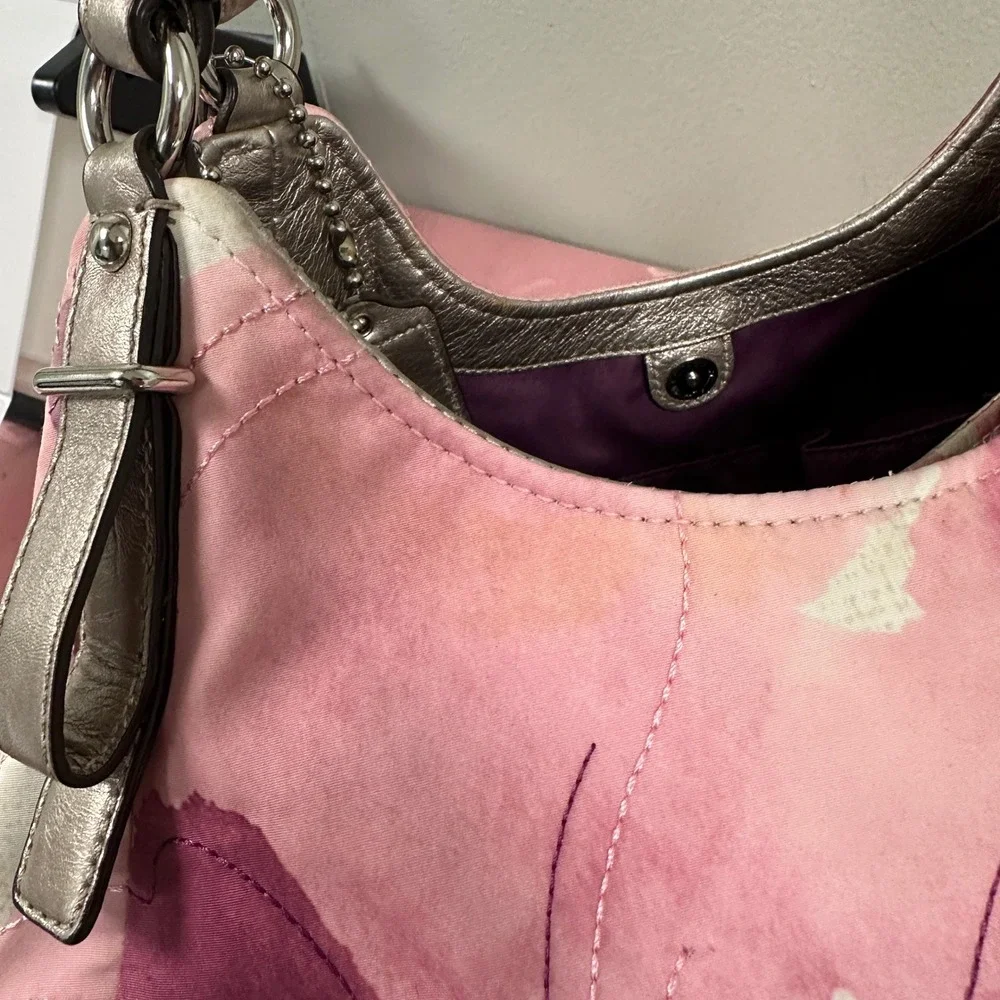 Coach Madison Watercolor Floral Pink Canvas Hobo Shoulder Bag 17014
